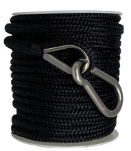 Load image into Gallery viewer, Premium Double Braided Nylon Anchor Line on Spool with 316SS Thimble and Snap Hook - Available in 100&#39; x 3/8&quot; and 150&#39; x 3/8&quot; - Black