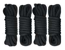 Load image into Gallery viewer, 4 Pack of 15&#39; Premium Double Braided Nylon Dock Lines with 12&quot; Eyelet - Black