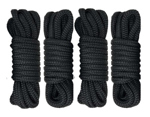 4 Pack of 15' Premium Double Braided Nylon Dock Lines with 12" Eyelet - Black
