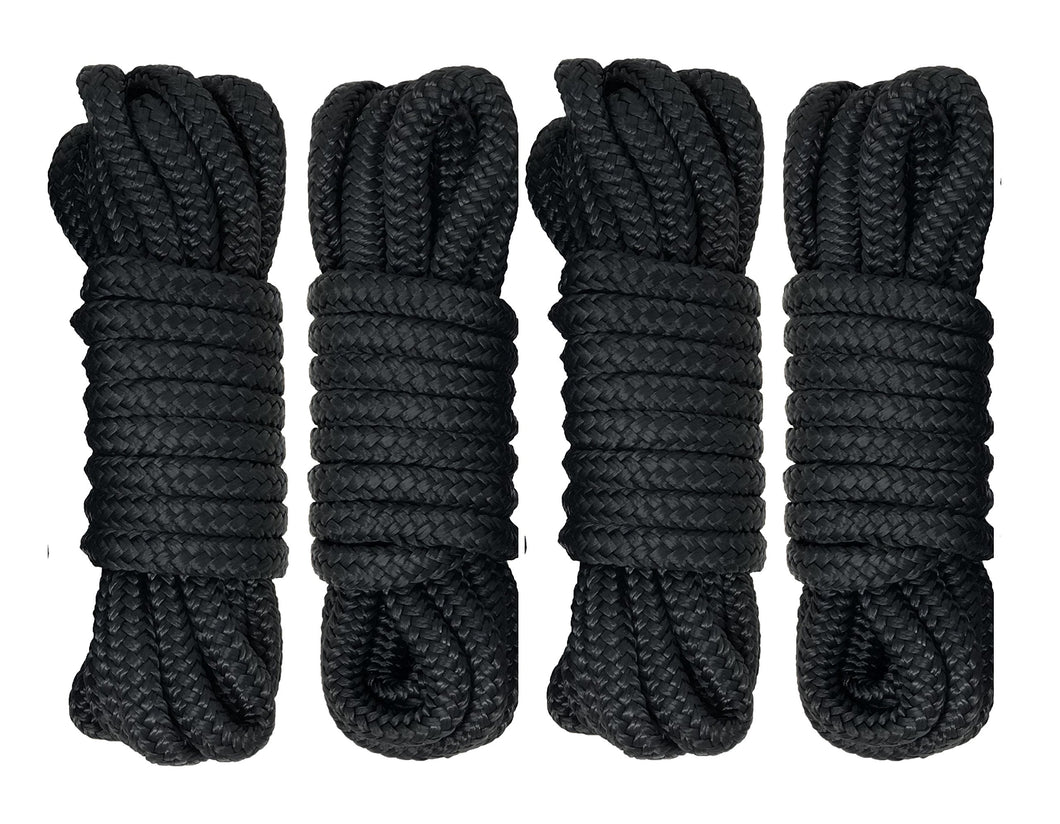 4 Pack of 15' Premium Double Braided Nylon Dock Lines with 12